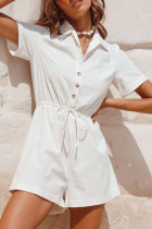 Fashion Street Solid Patchwork Turndown Collar Loose Rompers
