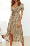 Fashion Casual Print Split Joint V Neck Irregular Dresses