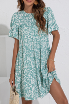 Elegant Floral Split Joint Flounce O Neck A Line Dresses