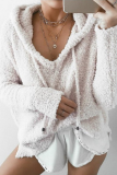 Casual Solid Patchwork Draw String Hooded Collar Tops