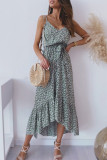 Fashion Casual Print Split Joint Spaghetti Strap Irregular Dresses
