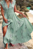 Fashion Street Print Patchwork V Neck Irregular Dresses