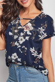 Fashion Casual Print Split Joint V Neck Tops