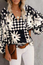 Fashion Casual Print Split Joint V Neck Tops