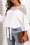 Fashion Elegant Patchwork Lace Hollowed Out Strap Design O Neck Tops