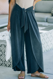 Casual Solid Patchwork Strap Design Straight Wide Leg Solid Color Bottoms