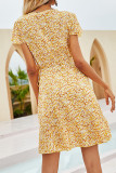 Fashion Street Print Split Joint V Neck Irregular Dress Dresses