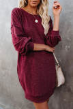 Casual Solid Split Joint Pocket O Neck Long Sleeve Dresses