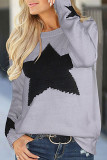 Casual Print Patchwork O Neck Mid Waist Tops