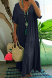 Plus Size Casual College Solid Asymmetrical V Neck Short Sleeve Dress