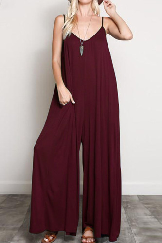 Fashion Street Solid Split Joint V Neck Loose Jumpsuits