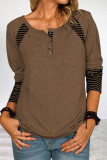 Casual Print Patchwork Buckle O Neck Tops