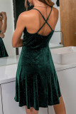 Fashion Simplicity Solid Patchwork Backless V Neck A Line Dresses