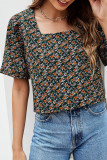 Fashion Casual Print Split Joint Square Collar T-Shirts