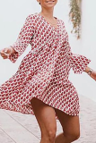 Casual Print Patchwork Basic V Neck A Line Dresses