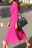 Elegant Solid Basic O Neck Pleated Dresses