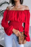 Fashion Elegant Solid Split Joint Flounce Off the Shoulder Tops(5 Colors)