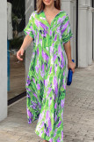 Bohemian Vacation Print Patchwork V Neck Printed Dress Short Sleeve Dress