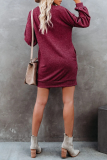 Casual Solid Split Joint Pocket O Neck Long Sleeve Dresses