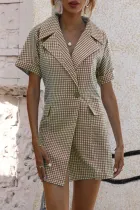 Fashion Street Plaid Split Joint Turndown Collar A Line Dresses