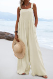Casual Solid Patchwork Square Collar Loose Jumpsuits