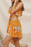 Fashion Street Print Split Joint One Shoulder Irregular Dresses