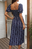 Fashion Elegant Print Split Joint Slit Square Collar A Line Dresses