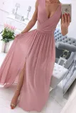 Fashion Street Solid Split Joint V Neck A Line Dresses