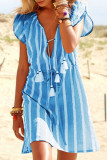 Fashion Casual Striped Patchwork V Neck A Line Dresses