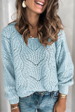 Casual Solid Hollowed Out Patchwork O Neck Tops