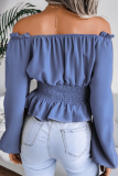 Fashion Elegant Solid Split Joint Flounce Off the Shoulder Tops(5 Colors)