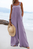Casual Solid Patchwork Square Collar Loose Jumpsuits
