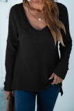 Fashion Casual Solid Split Joint V Neck T-Shirts