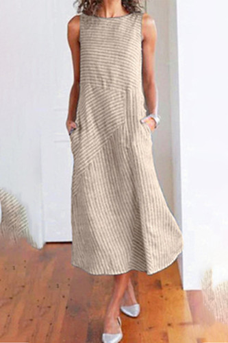 Casual Sweet Striped Pocket O Neck Sleeveless Dress Dresses