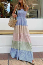 Casual Striped Patchwork Contrast Spaghetti Strap A Line Dresses
