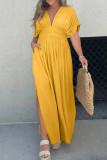Casual Simplicity Solid Pocket V Neck A Line Short Sleeve Dress