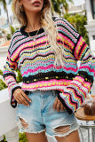 Fashion Street Striped Patchwork O Neck Tops