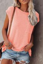 Fashion Street Solid Split Joint O Neck T-Shirts