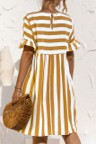 Fashion Casual Striped Patchwork O Neck A Line Dresses