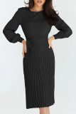 Solid Bandage O Neck One Step Skirt Dresses