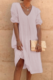 Casual Solid Patchwork Fold V Neck A Line Dresses