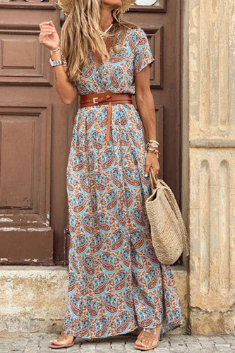 Fashion Elegant Print V Neck Princess Dresses