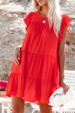Casual Solid Patchwork V Neck Cake Skirt Dresses