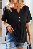 Casual Solid Buckle Fold O Neck T-Shirts