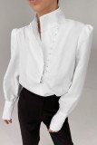Fashion Street Solid Patchwork Mandarin Collar Tops