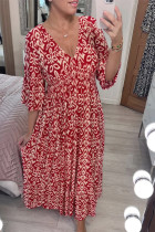 Elegant Floral Patchwork V Neck A Line Dresses