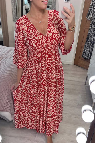 Elegant Floral Patchwork V Neck A Line Dresses