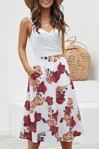 Fashion Street Print Patchwork V Neck A Line Dresses