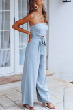 Fashion Street Solid Frenulum Strapless Loose Jumpsuits
