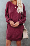 Casual Solid Split Joint Pocket O Neck Long Sleeve Dresses